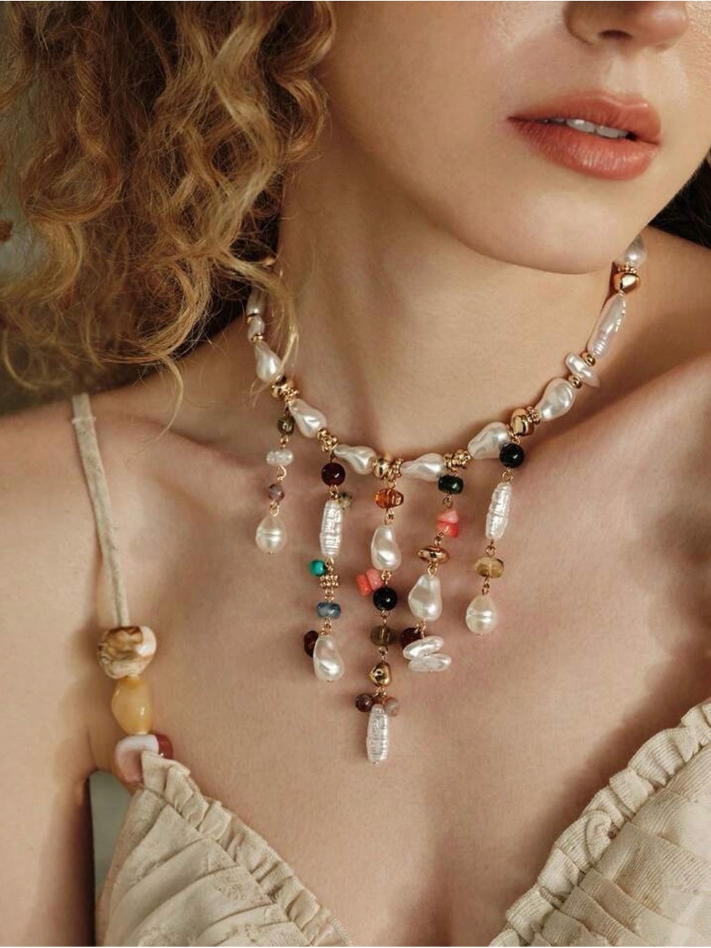 Multi-Color Freshwater Pearl Fringe Necklace - Women Jewelry